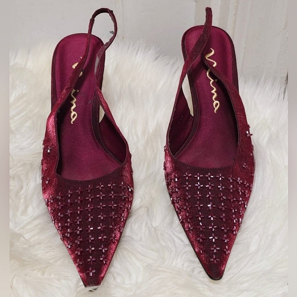 Nina Red Slingback Crystal Embellished Pointed Toe Heels Size 8.5M🌴 - Picture 1 of 8